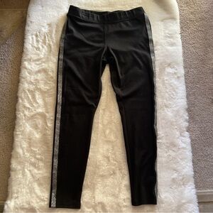 Hue L black leggings jersey stretch pants silver side stripe